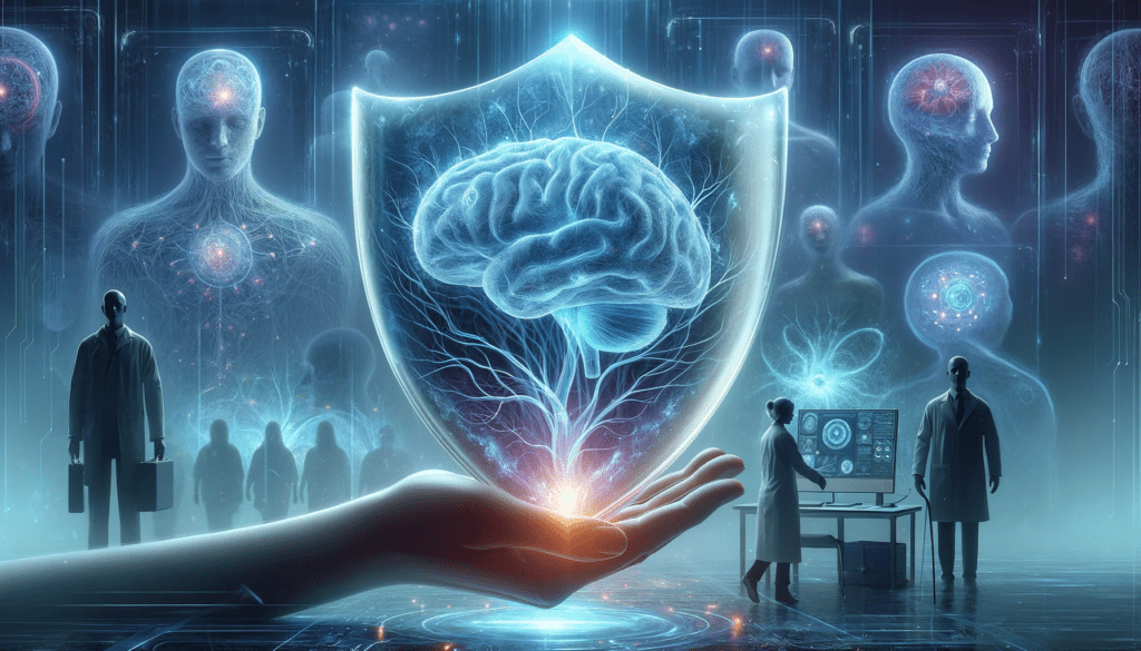 DALL·E 2024 01 19 14.56.00 A highly detailed and realistic image depicting a concept for a blog titled A Shield Against the Shadows of Neurodegeneration. In the foreground th