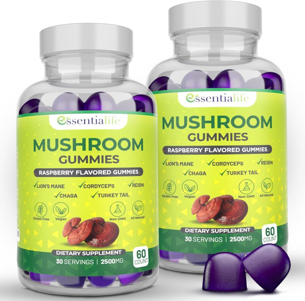 Essentialife Lions Mane Supplement Mushroom Gummies