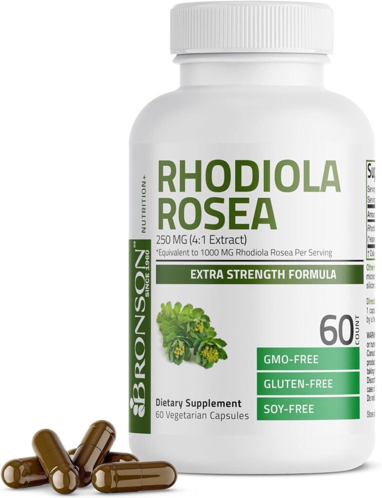 Bronson Rhodiola Rosea Vegetarian Capsules - Adaptogenic Herb - Brain, Stress & Mood Support