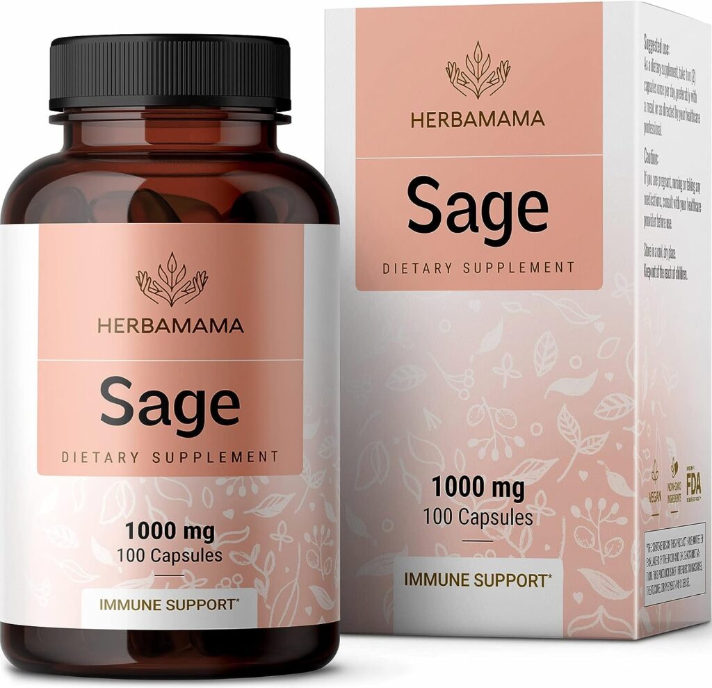 HERBAMAMA Sage Capsules - 1000mg, 100 Capsules 